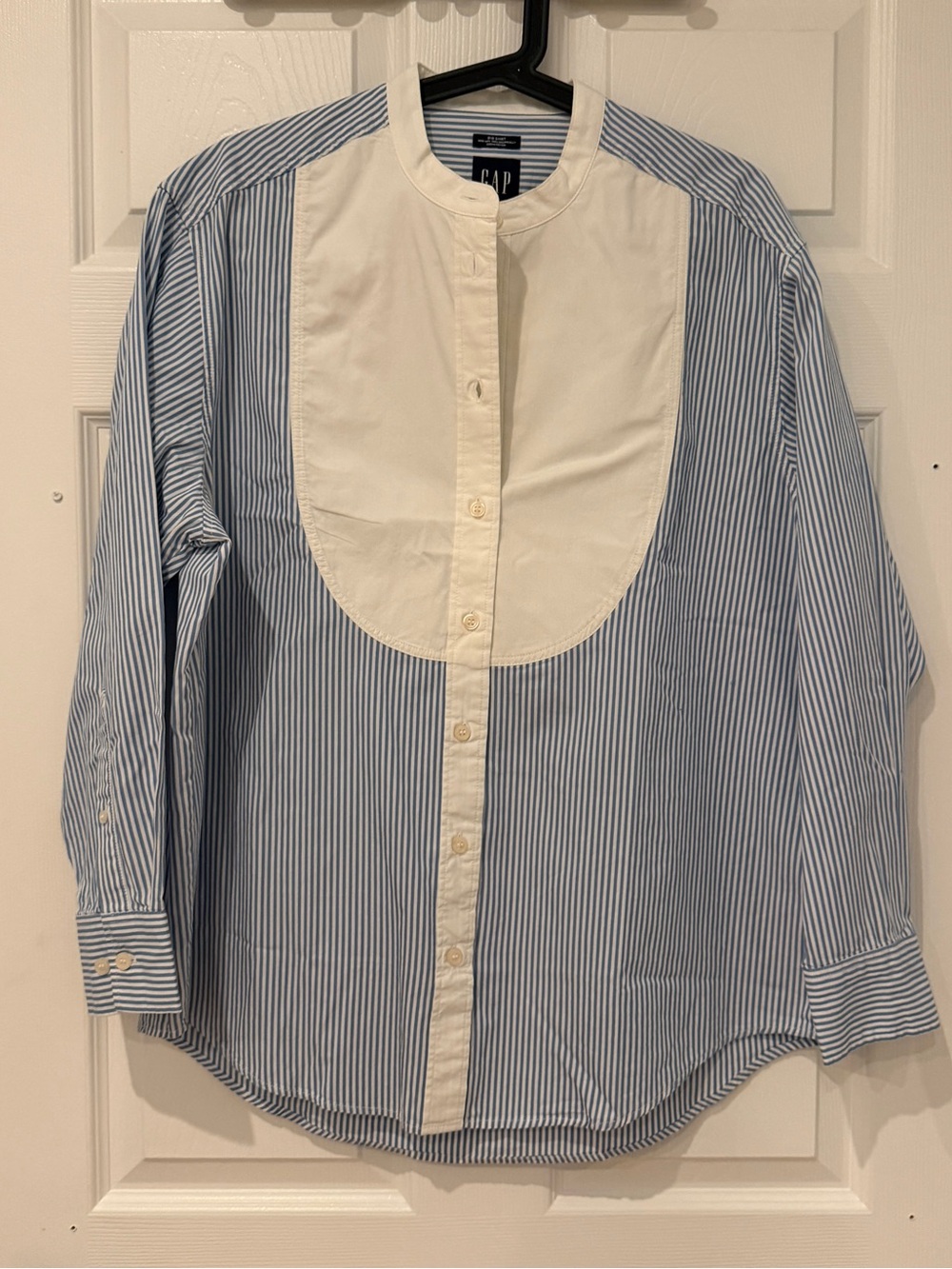 GAP Blue and White Pinstripe Button-Down Shirt with White Bib